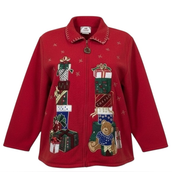 Sweaters - Vintage Tiara International Christmas Collection Zip Up Sweater Cardigan 2X